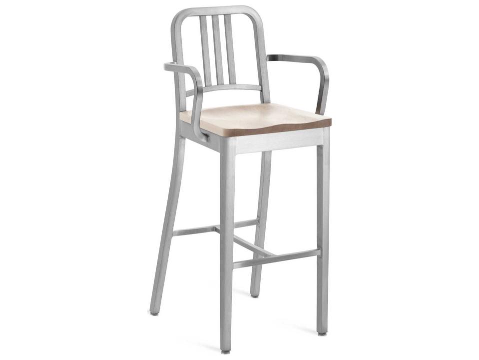1104 Navy Collection Wood Seat Solid Bar Stool