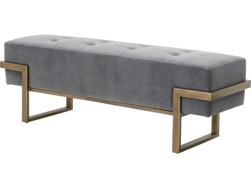 District Fiona Blush Gray Velvet Accent Bench with Brass Frame