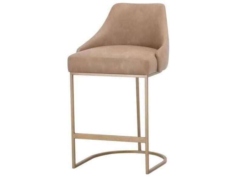 Traditions Parissa Ivanhoe Toast Brushed Gold Leather Counter Stool, Set of 2