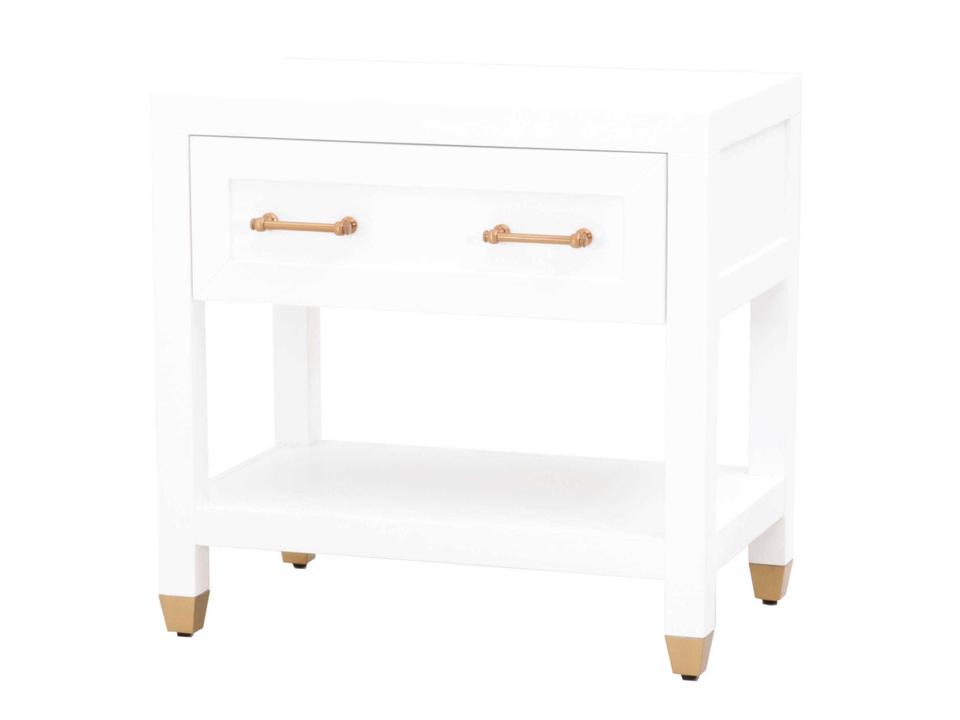 Stella 1-Drawer Nightstand in Matte White and Brushed Brass