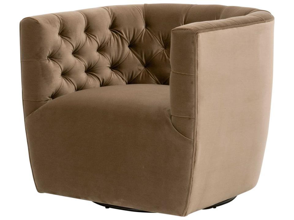 Marcel Swivel Club Chair in Caramel Velvet with Tufting