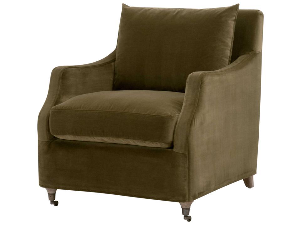 Jade Slipcover Club Chair in Olive Velvet with Casters