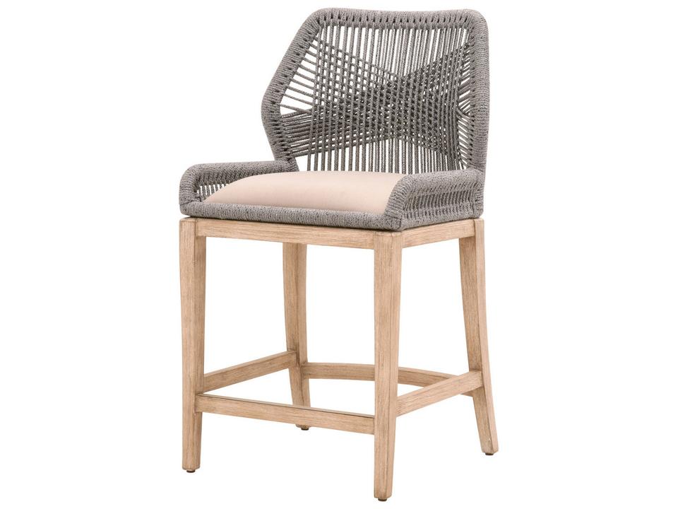 Woven Loom Upholstered Counter Stool in Platinum Rope and Natural Gray