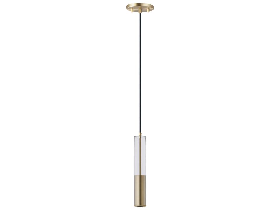 1-Light Satin Brass Glass LED Cylinder Linear Mini Pendant