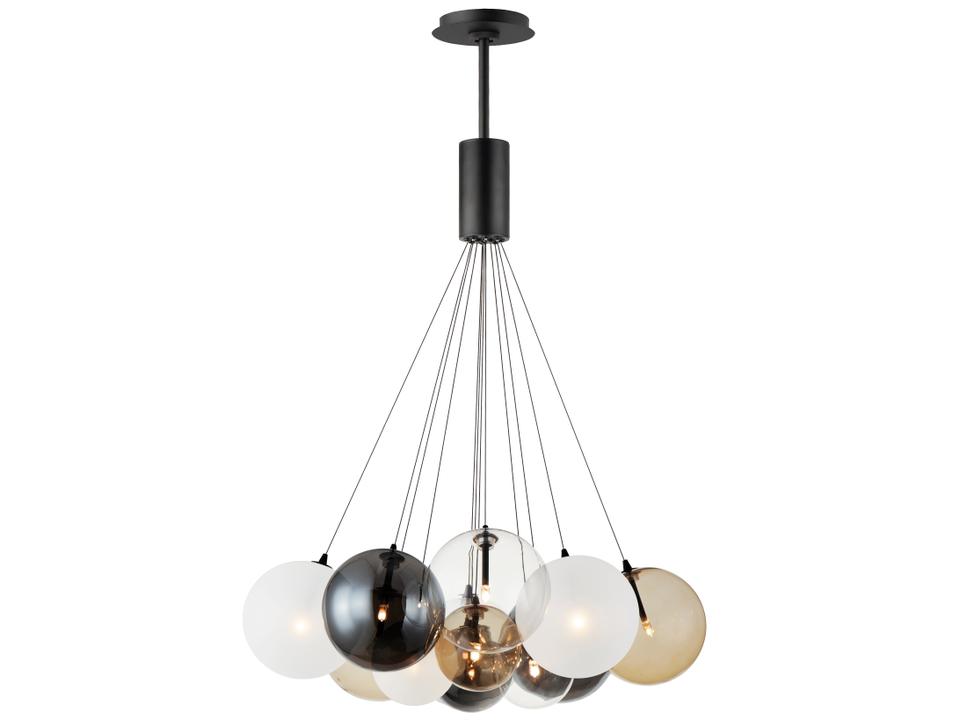 Burst 12-Light Black Glass LED Globe Pendant