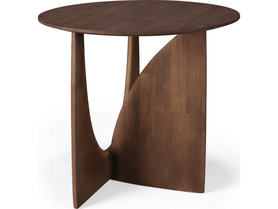 Geometric Teak Side Table Brown Varnished