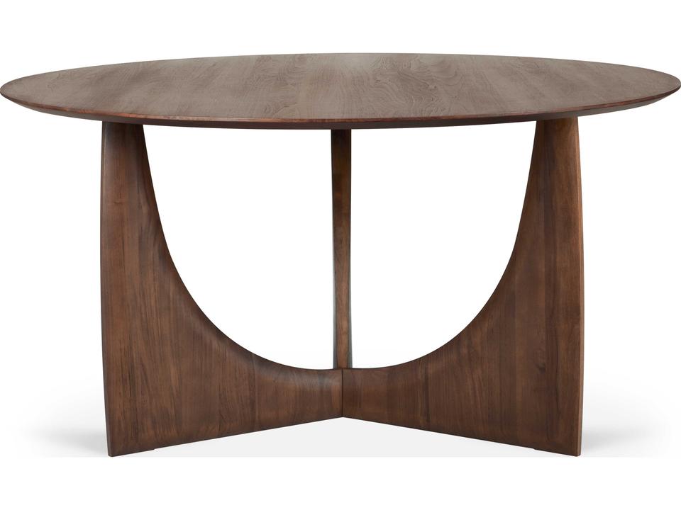 Geometric Round Dining Table in Brown Teak