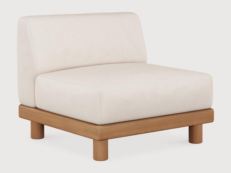Monocle Upholstered Outdoor Accent Chair with Teak Frame and White Cushions