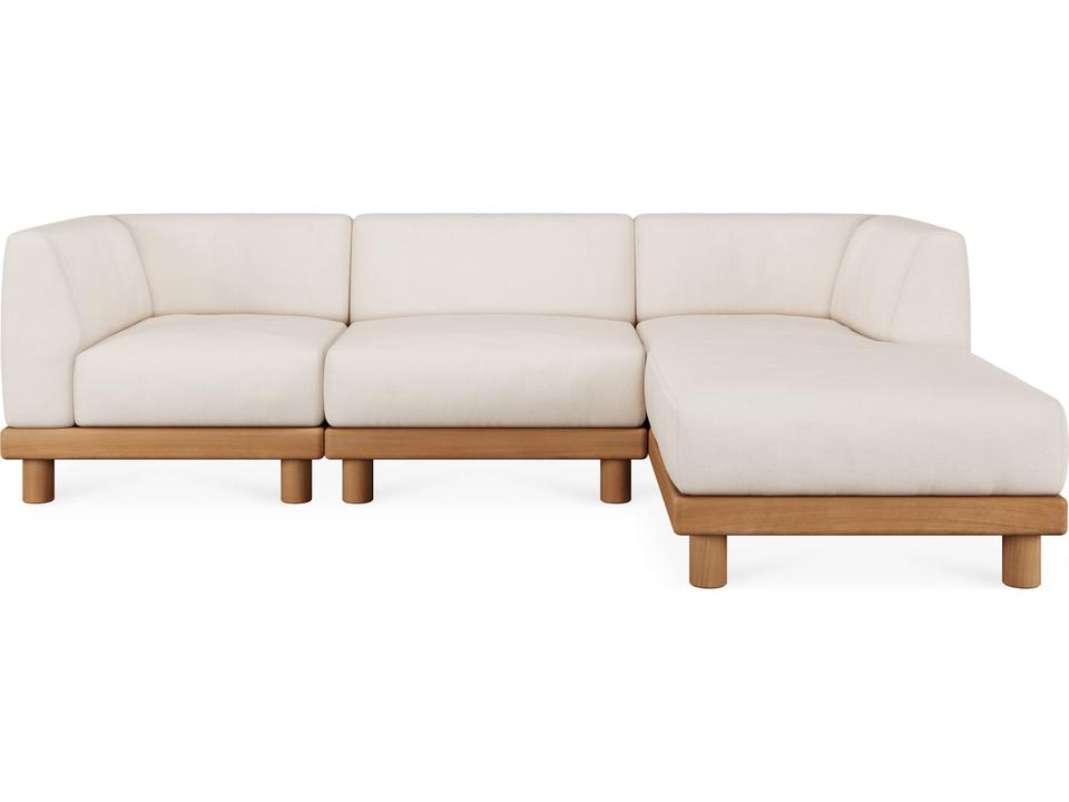 Monocle Modular 3-4 Seat Teak Sofa with White Cushions