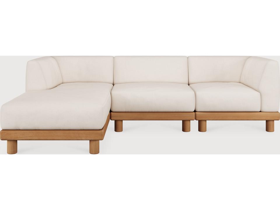 Ethnicraft Monocle Outdoor Modular Sofa Set Teak and White Fabric