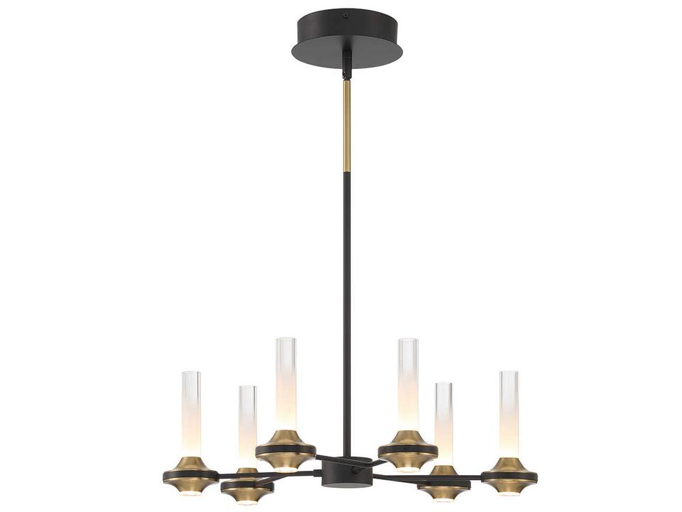 Torcia 12-Light Black Brass Glass LED Cylinder Chandelier