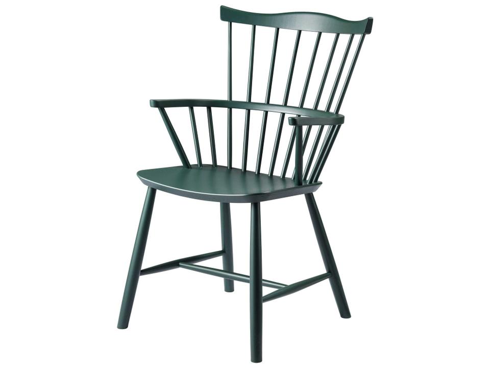 J52 Beech Wood Green Arm Dining Chair