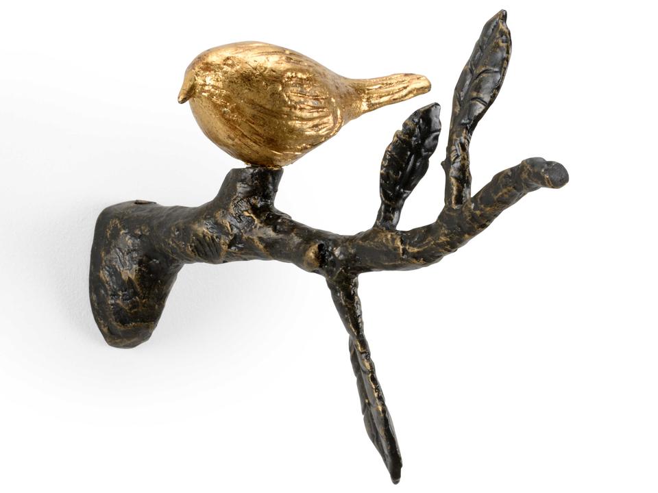 Bird on Branch Decorative Sculpture in Antique Gold and Bronze