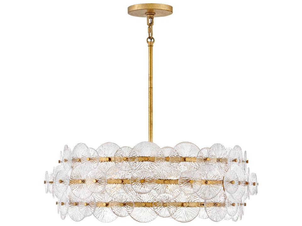 Rene 6-Light Distressed Brass Glass LED Pendant
