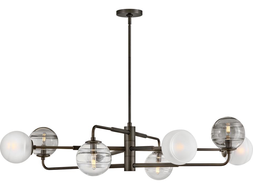 8-Light Oberon Chandelier in Black Oxide with Multi-Colored Swirl Glass