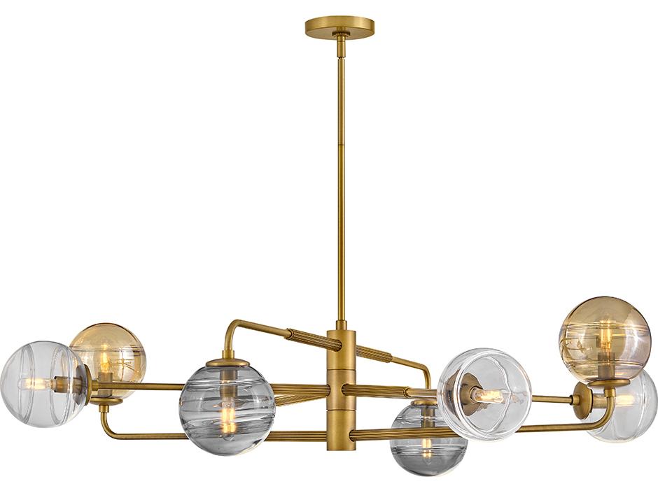 Oberon 8-Light Heritage Brass Chandelier with Multi-Colored Swirl Glass