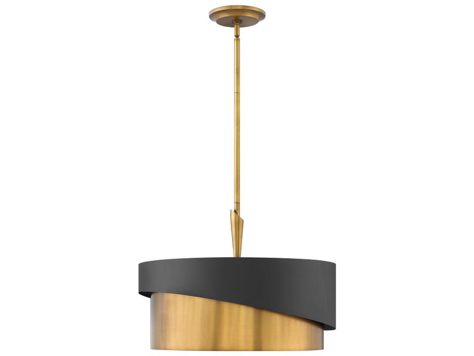 Gigi 3-Light Drum Pendant Light in Heritage Brass and Satin Black