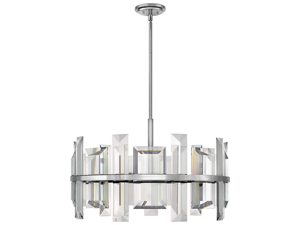 Odette 9-Light Polished Nickel Crystal Glass Drum Linear Pendant