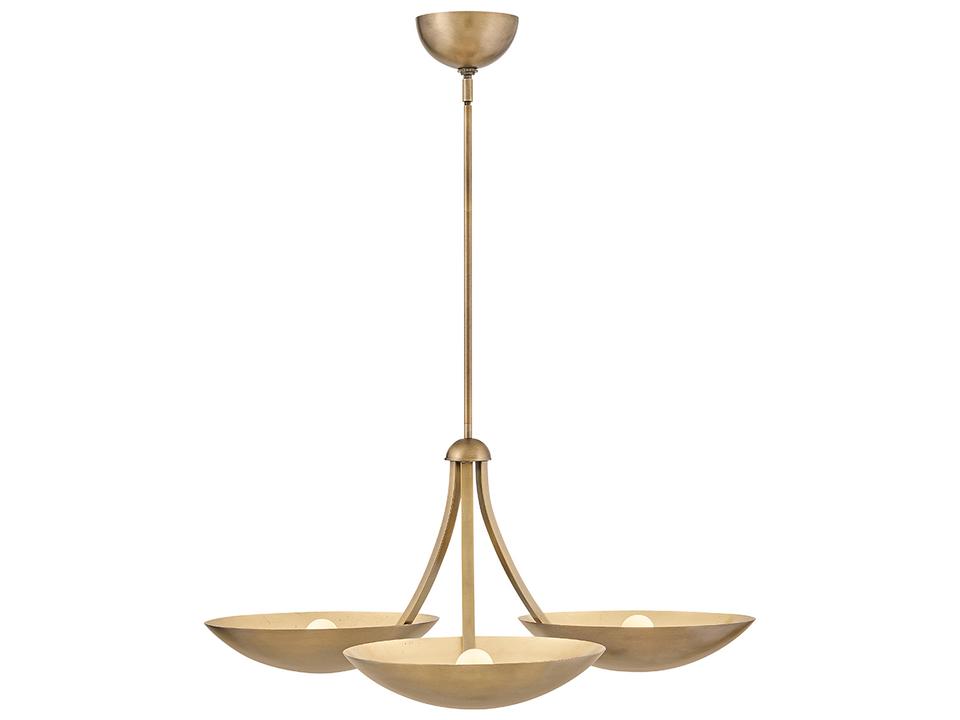 Glenn 3-Light Heritage Brass Gold Leaf Bowl Chandelier