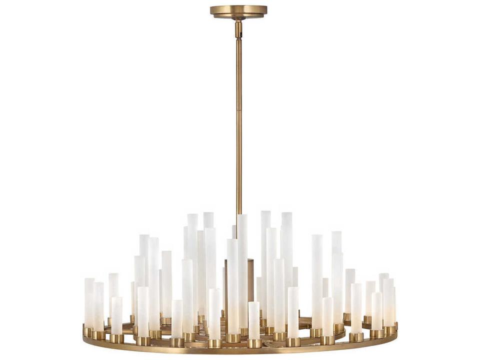 Trinity 50-Light Heritage Brass Glass LED Cylinder Geometric Chandelier