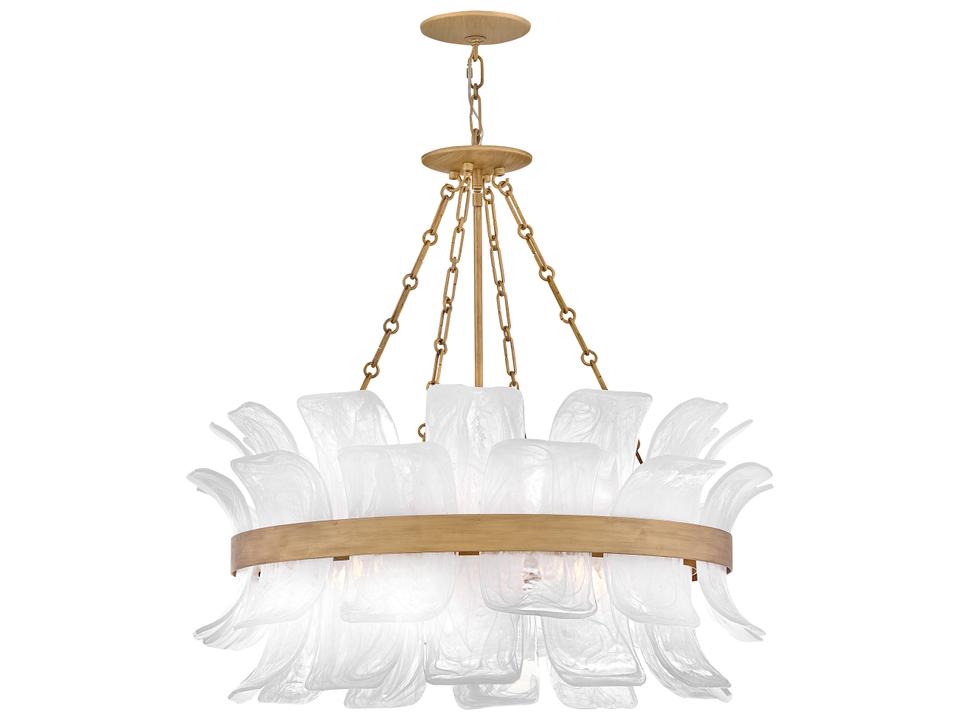 6-Light Fleur Chandelier in Burnished Gold with Swirled Glass