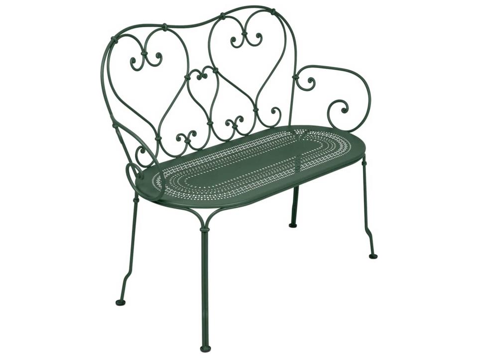 1900 Outdoor 2-Seat Steel Bench with Hand-Forged Scrolls