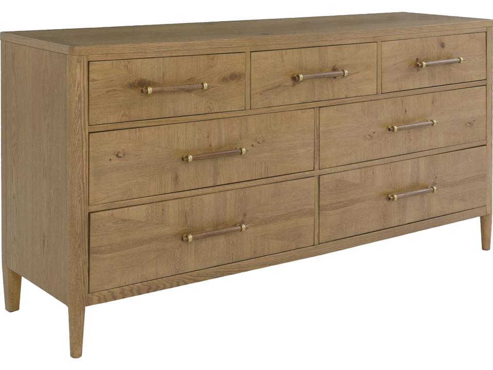 Maxwell 7-Drawer Oak Wood Double Dresser in Sunlit Oak