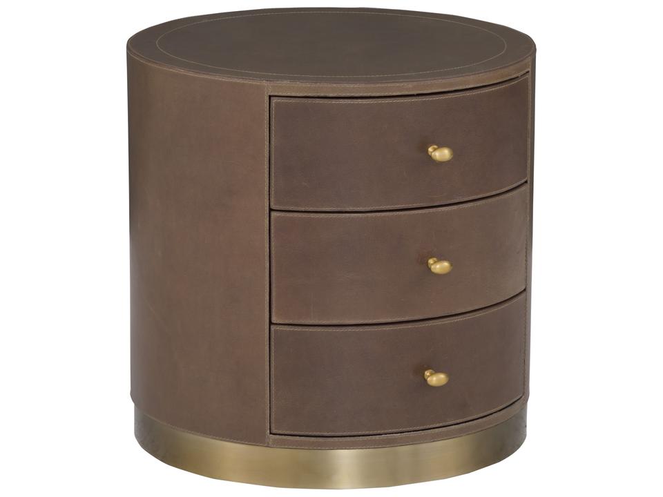 Dimitri Round Faux Leather End Table with Three Drawers