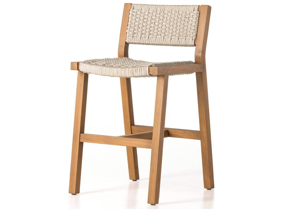 Solano Delano Natural Teak Rope Counter Stool in Ivory
