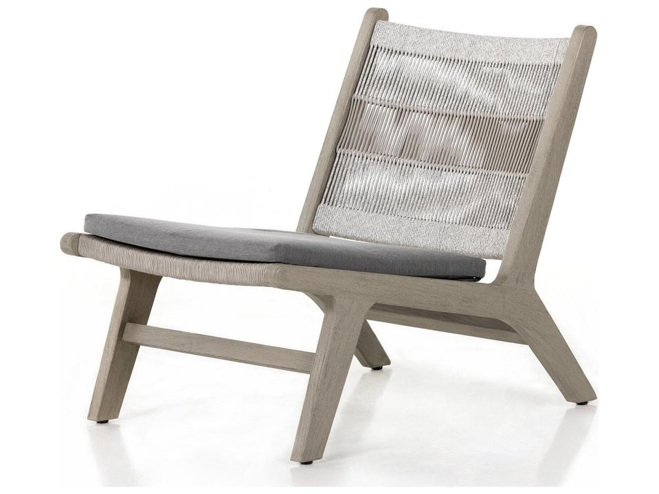 Solano Weathered Grey Teak Rope Lounge Chair with Heathered Grey Cushion
