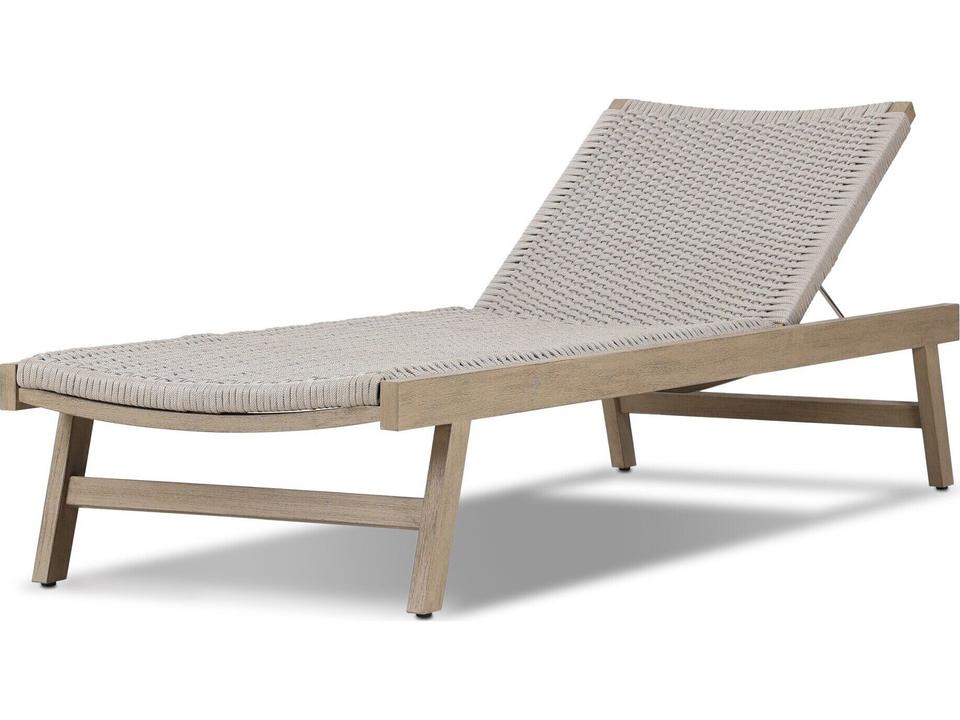 Solano Washed Brown Teak / Thick Grey Rope Chaise Lounge