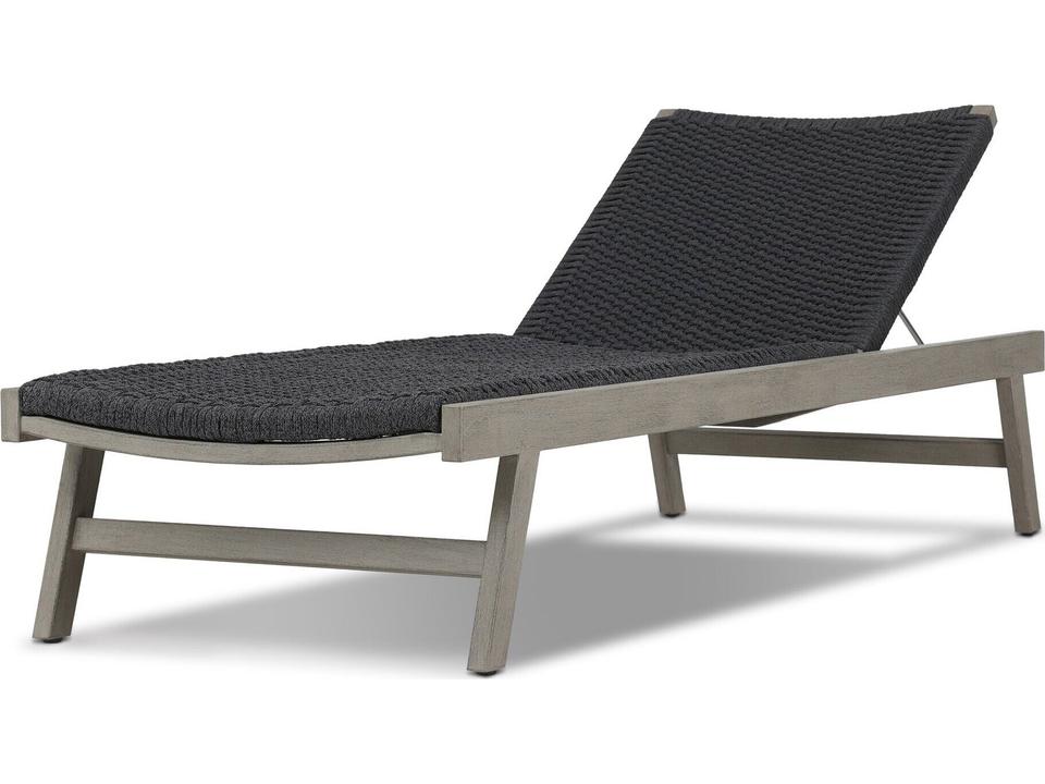 Solano Weathered Grey Teak / Thick Dark Grey Rope Chaise Lounge
