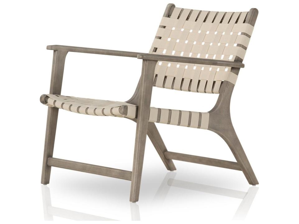 Halsted Jevon Grey Wood Strap Lounge Chair in Soft Cream