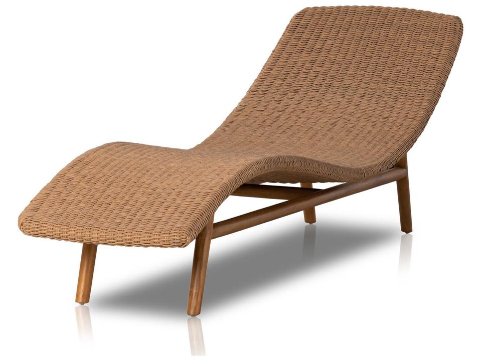 Four Hands Portia Outdoor Chaise in Vintage Natural and Natural Teak