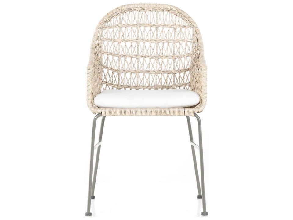 Grass Roots Wrought Iron Wicker Dining Chair with Stinson White Cushion