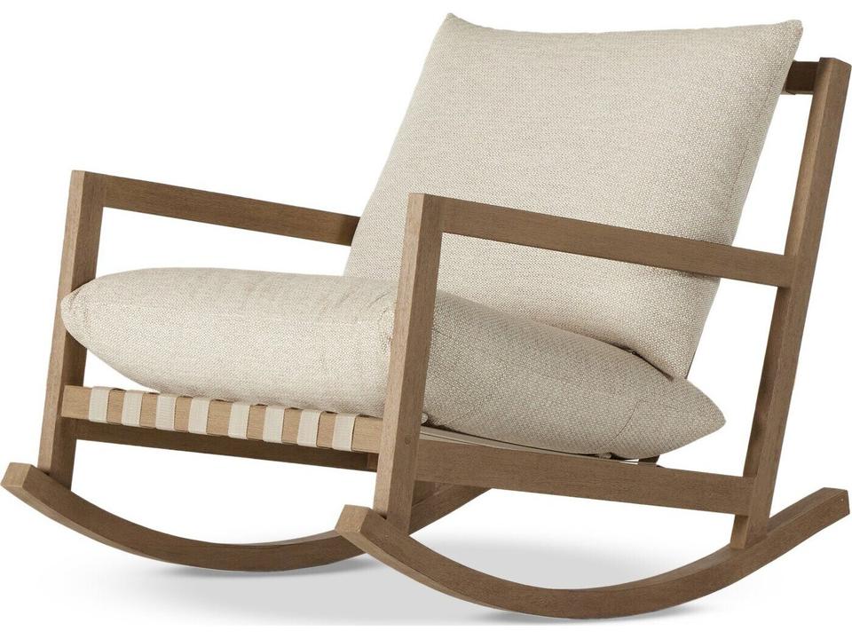 Duvall Washed Brown Rocking Lounge Chair with Faye Sand Cushion