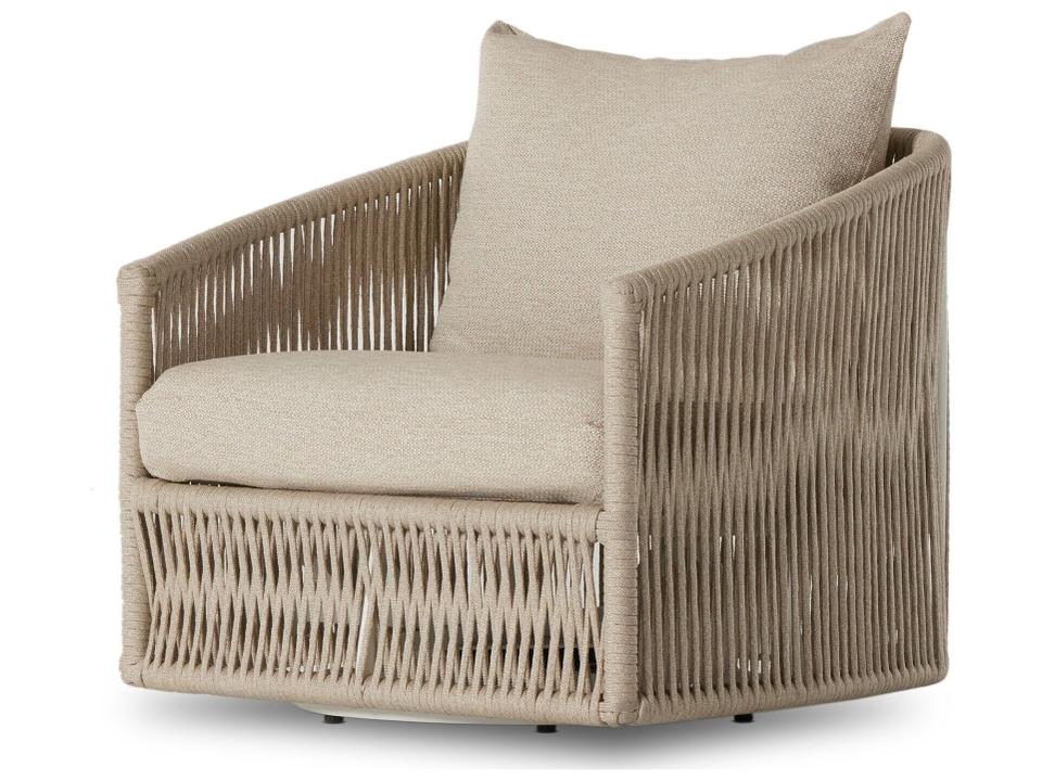 Solano Swivel Lounge Chair with Ivory Rope and Faye Sand Cushion