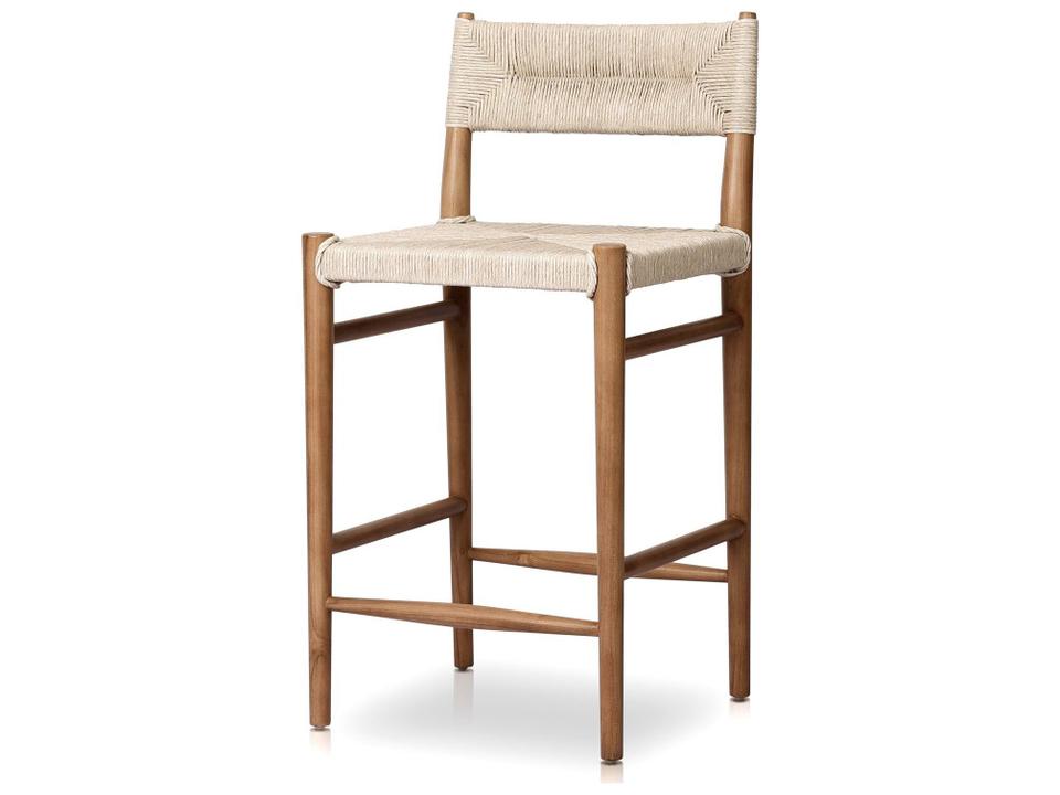 Grass Roots Lomas Woven Teak Counter Stool in Natural Teak and Vintage White