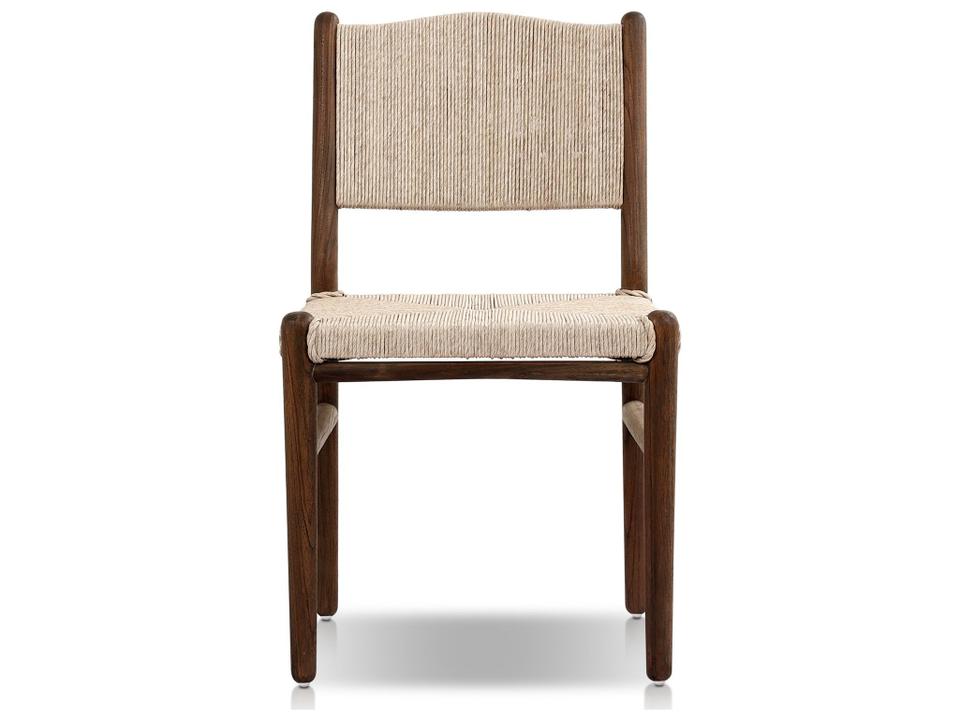 Four Hands Herrin Teak Dining Chair Vintage White Woven Seat