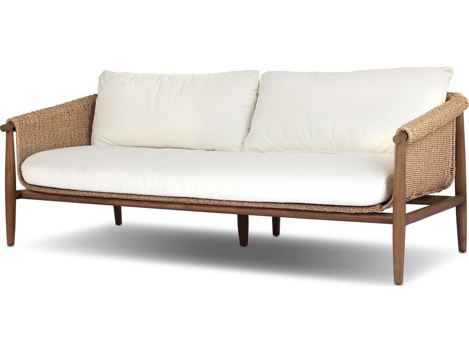 Grass Roots Cambrie Teak Wicker Cushion Sofa in Arashi Salt