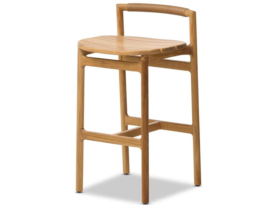 Baden Outdoor Bar Stool in Fine Sanded Teak with Textured Sand