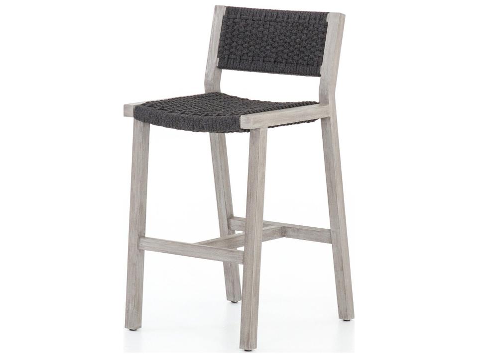 Globetrotter Outdoor Thick Dark Grey Rope / Weathered Teak Strap Bar Stool