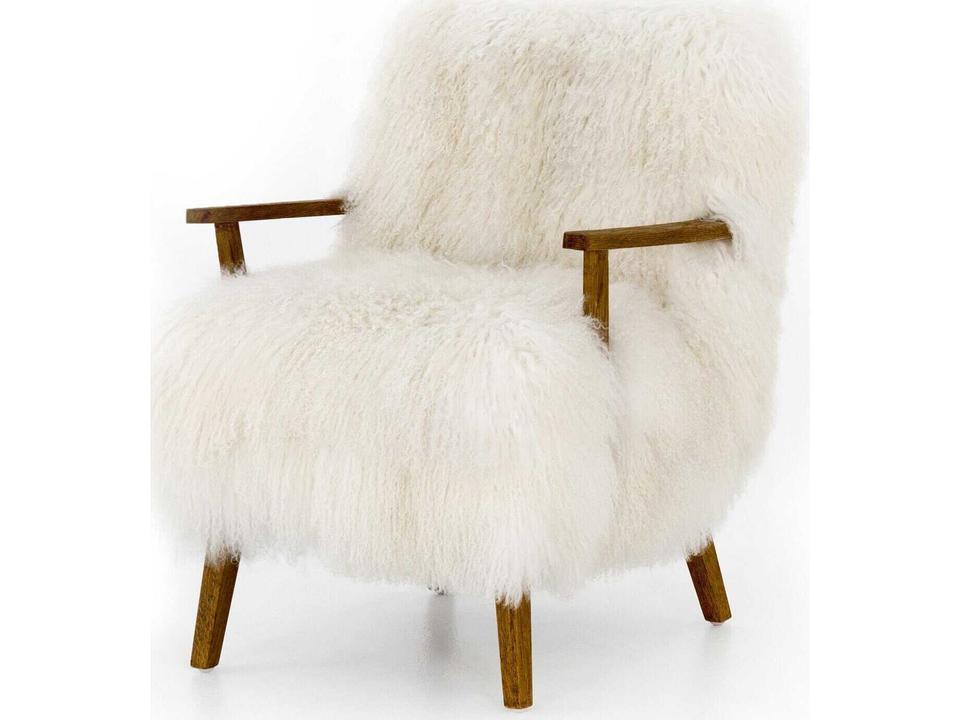 Irondale Ashland Cream Fur Accent Chair with Drifted Oak Frame