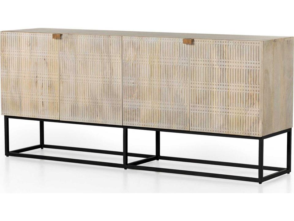 Kelby Sideboard Light Wash Carved Mango and Gunmetal