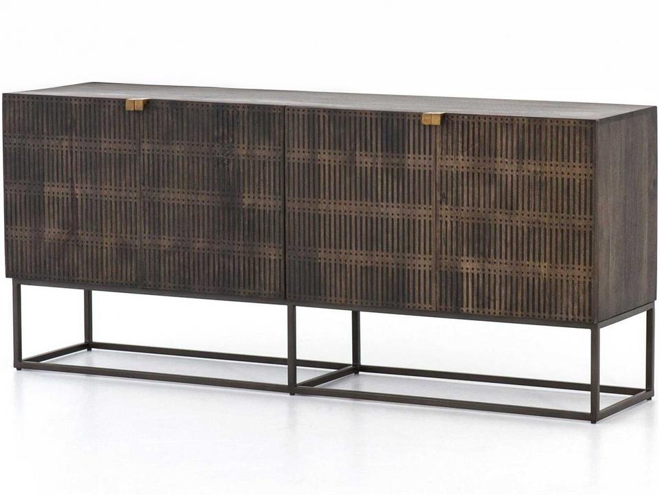 Kelby Sideboard Carved Mango Wood Vintage Brown with Iron Base