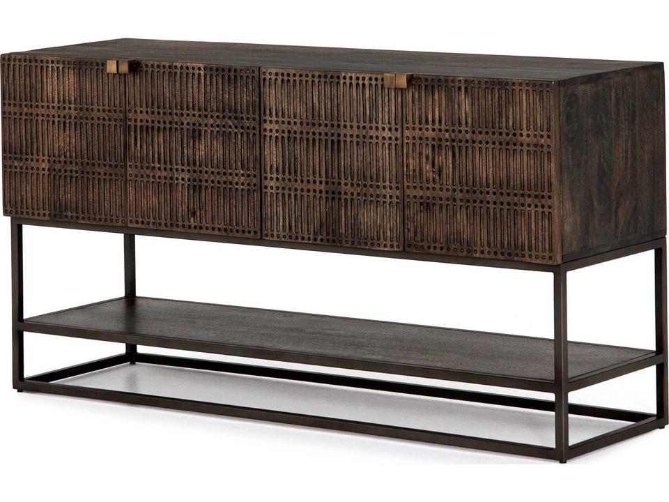 Kelby Small Media Console Carved Vintage Brown Mango Wood