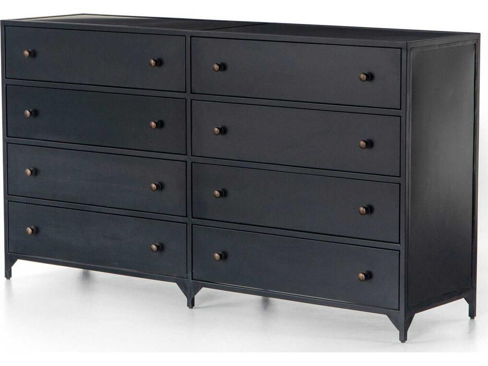 Belmont 8-Drawer Metal Dresser in Black with Bronzed Knobs
