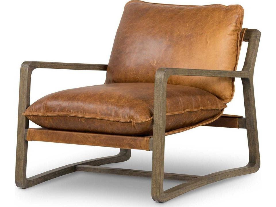 Berman Ace Upholstered Leather Accent Chair in Raleigh Chestnut
