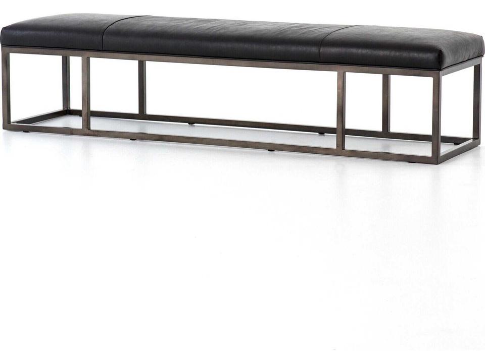 Beaumont Top Grain Leather Bench in Rider Black with Light Gunmetal Frame