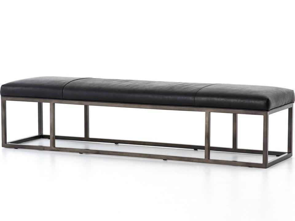 Globetrotter Black Leather Upholstered Accent Bench
